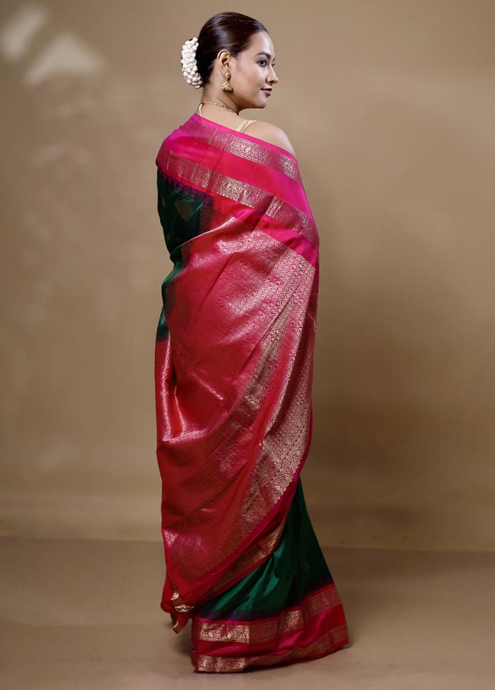 Green Handloom Kanchipuram Pure Silk Saree With Blouse Piece