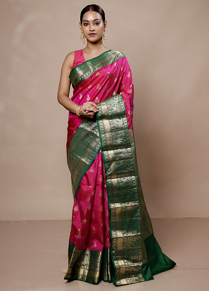 Pink Handloom Kanchipuram Pure Silk Saree With Blouse Piece