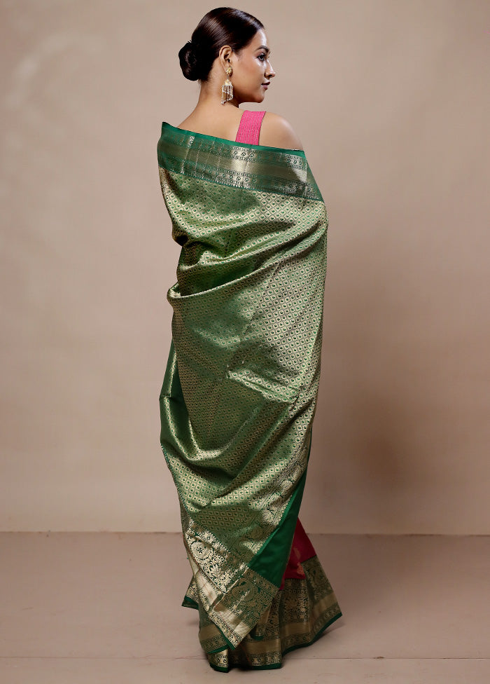 Pink Handloom Kanchipuram Pure Silk Saree With Blouse Piece