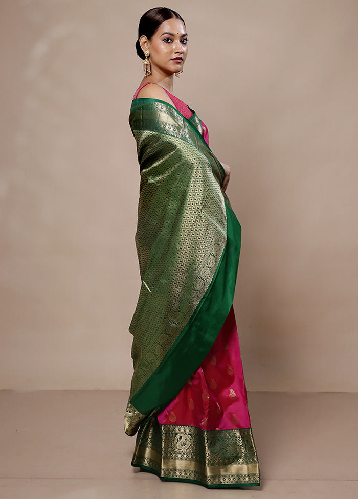 Pink Handloom Kanchipuram Pure Silk Saree With Blouse Piece