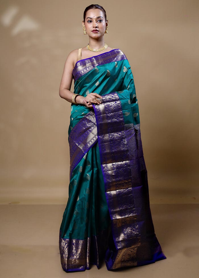 Green Handloom Kanchipuram Pure Silk Saree With Blouse Piece