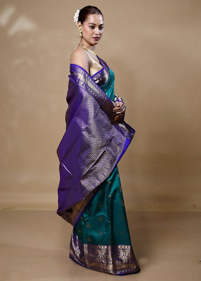 Green Handloom Kanchipuram Pure Silk Saree With Blouse Piece