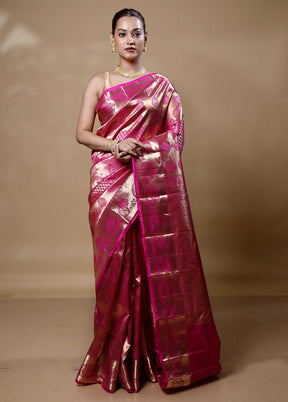 Pink Handloom Kanjivaram Pure Silk Saree With Blouse Piece