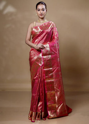 Pink Handloom Kanjivaram Pure Silk Saree With Blouse Piece