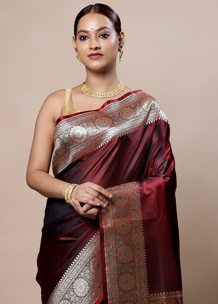 Maroon Banarasi Silk Saree With Blouse Piece