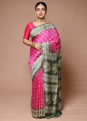 Pink Printed Silk Saree Without Blouse Piece