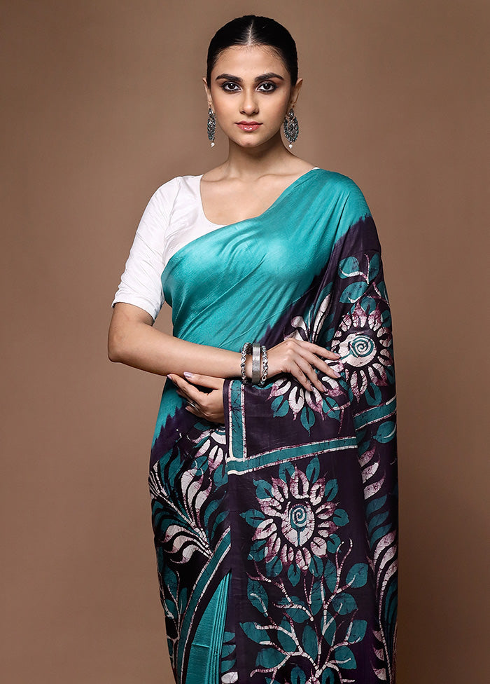 Black Printed Silk Saree Without Blouse Piece