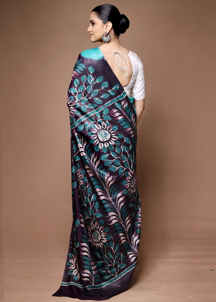 Black Printed Silk Saree Without Blouse Piece