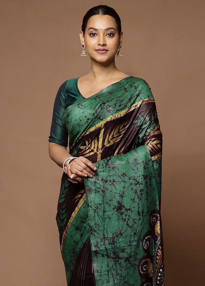 Black Printed Silk Saree Without Blouse Piece