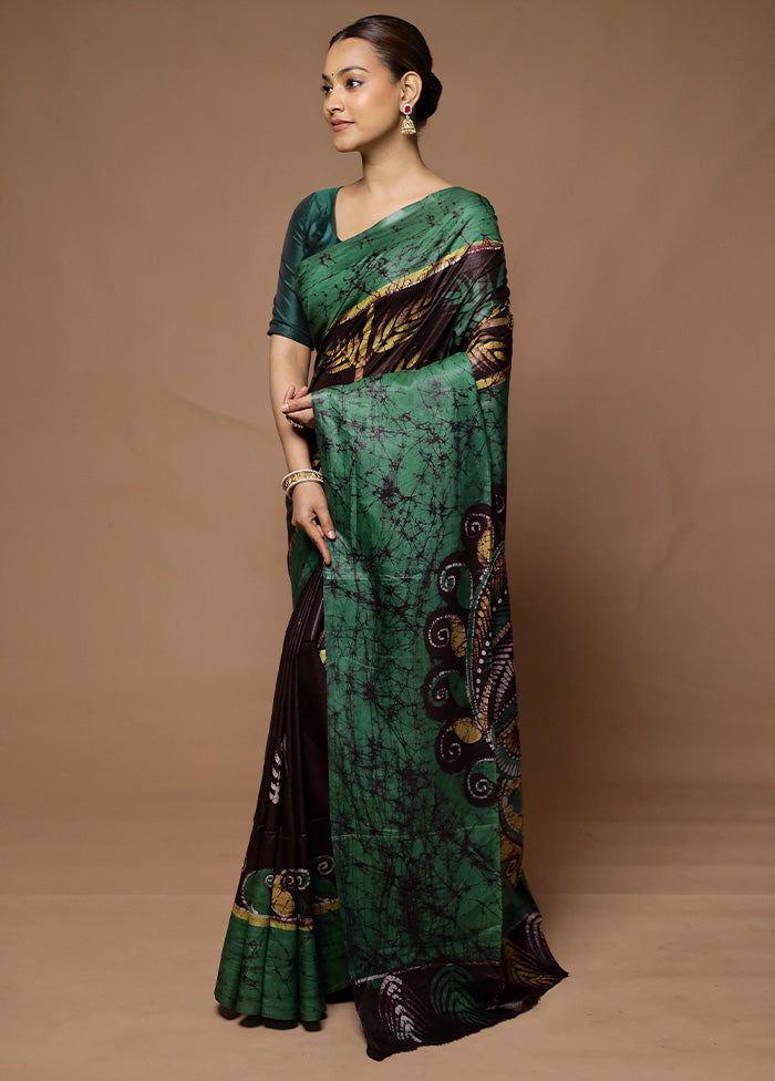 Black Printed Silk Saree Without Blouse Piece