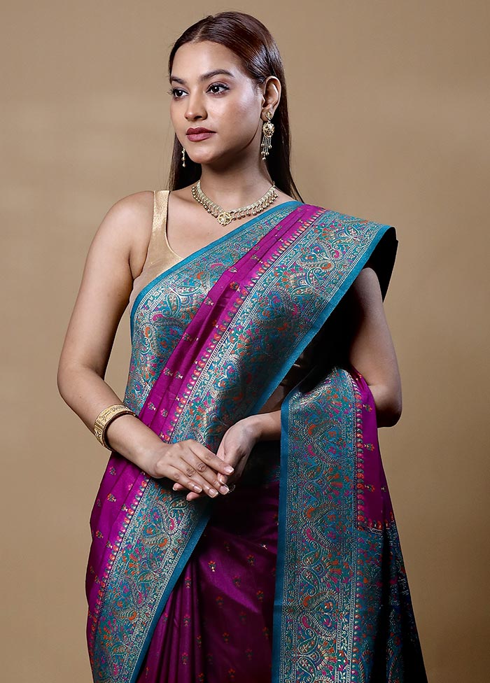 Purple Dupion Silk Saree With Blouse Piece