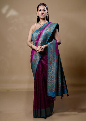 Purple Dupion Silk Saree With Blouse Piece