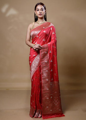 Rust Dupion Silk Saree With Blouse Piece