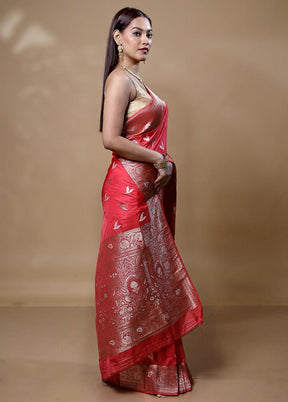 Rust Dupion Silk Saree With Blouse Piece