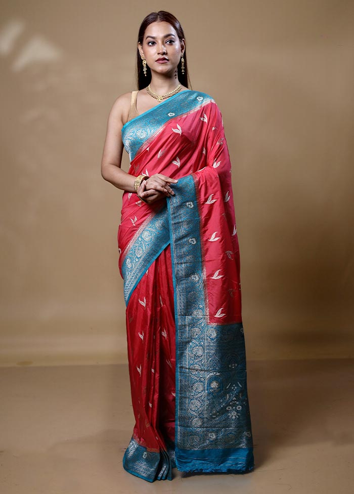 Peach Dupion Silk Saree With Blouse Piece