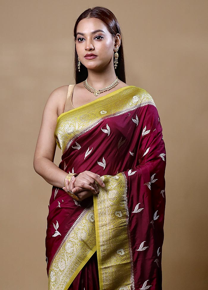 Maroon Dupion Silk Saree With Blouse Piece