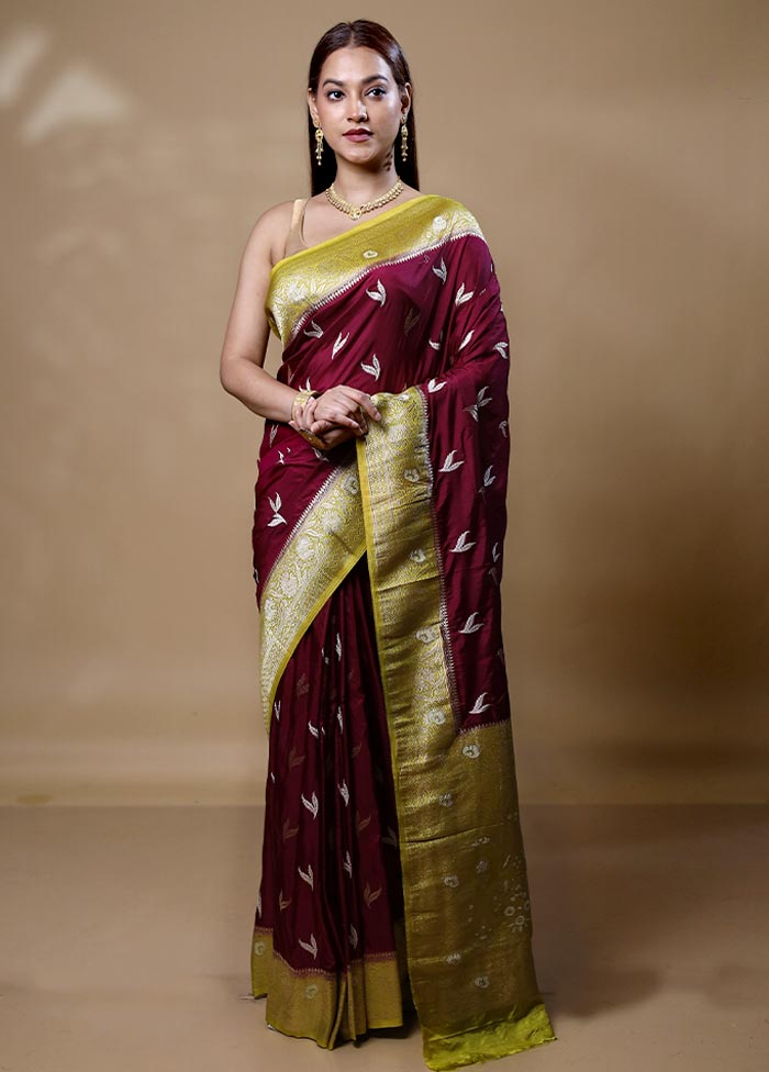 Maroon Dupion Silk Saree With Blouse Piece