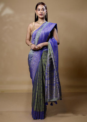 Green Dupion Silk Saree With Blouse Piece