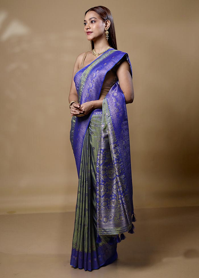 Green Dupion Silk Saree With Blouse Piece