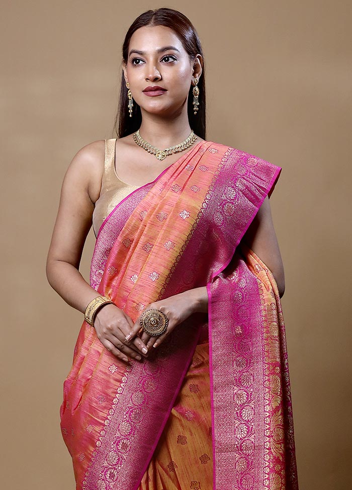 Yellow Dupion Silk Saree With Blouse Piece