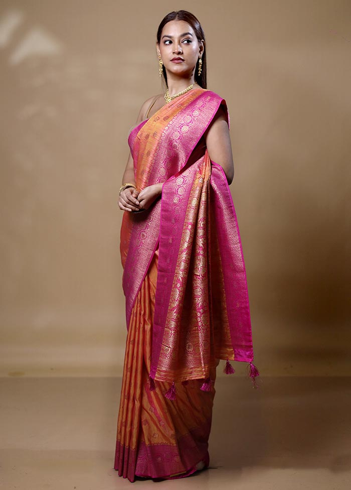 Yellow Dupion Silk Saree With Blouse Piece