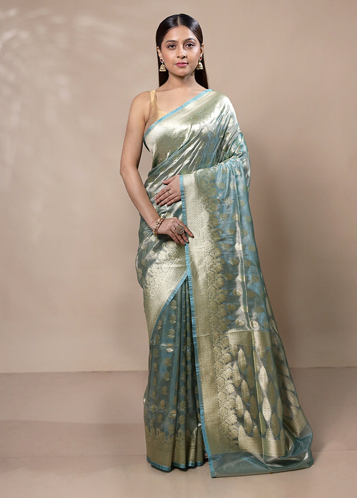 Green Tissue Silk Saree With Blouse Piece