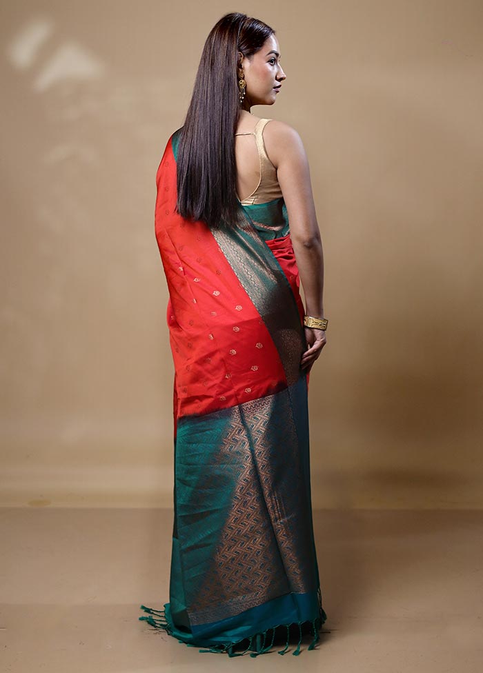 Red Dupion Silk Saree With Blouse Piece