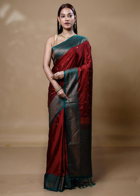 Red Dupion Silk Saree With Blouse Piece