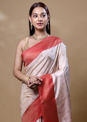 White Dupion Silk Saree With Blouse Piece