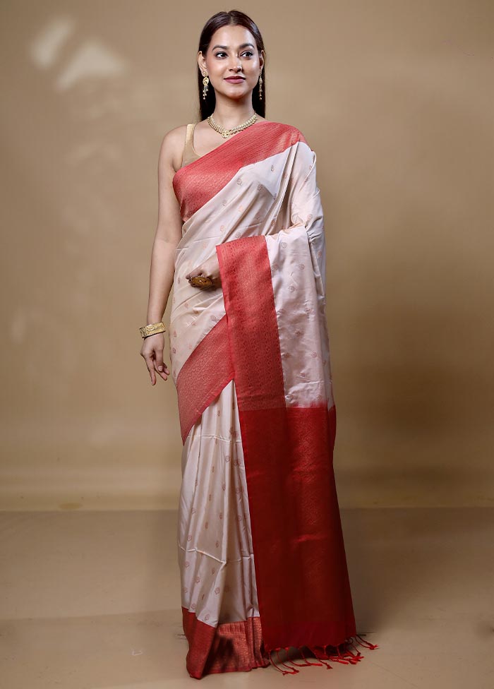 White Dupion Silk Saree With Blouse Piece