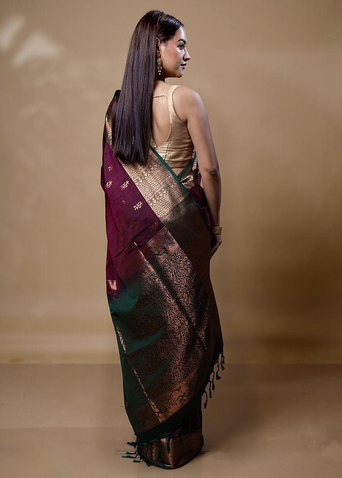 Wine Dupion Silk Saree With Blouse Piece