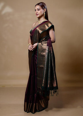 Wine Dupion Silk Saree With Blouse Piece