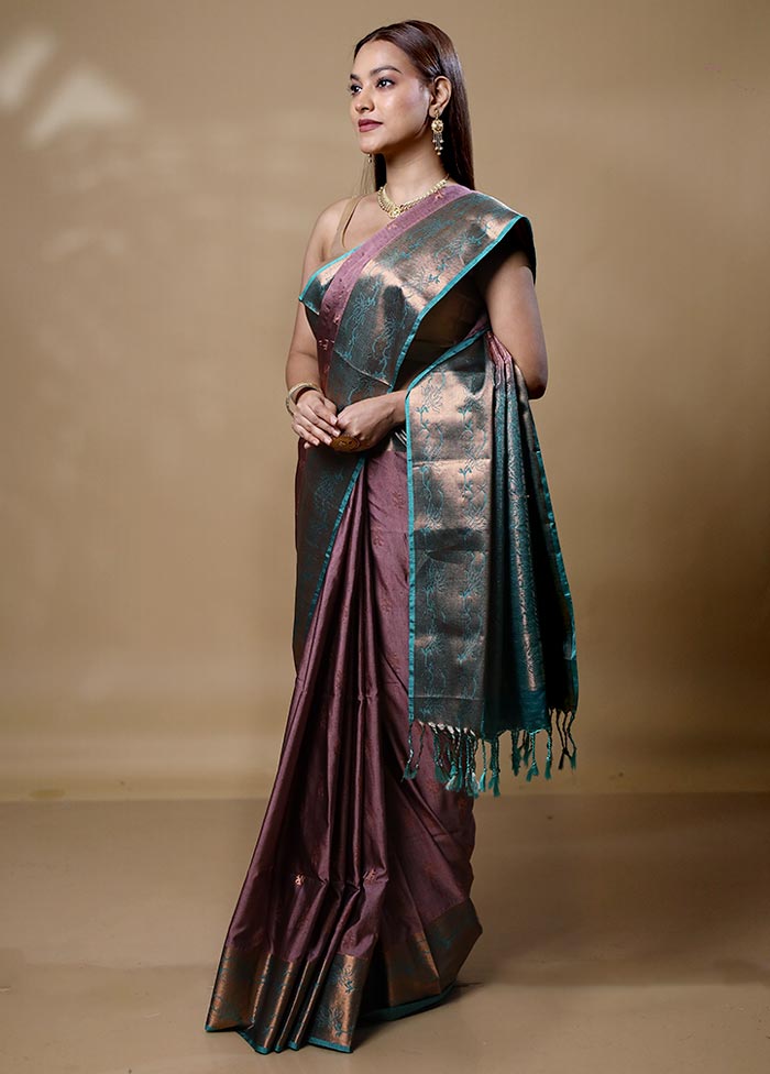 Wine Dupion Silk Saree With Blouse Piece