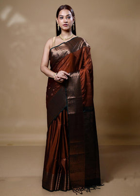 Rust Dupion Silk Saree With Blouse Piece