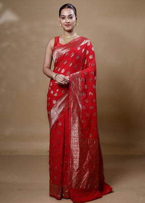 Red Georgette Saree With Blouse Piece