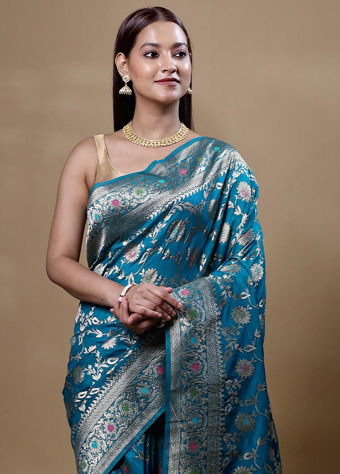 Blue Georgette Saree With Blouse Piece