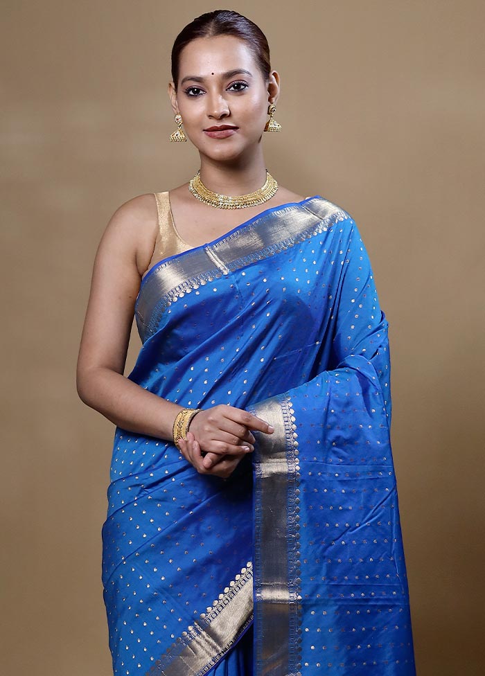 Blue Kanjivaram Silk Saree With Blouse Piece