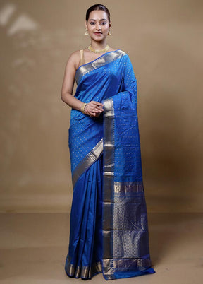 Blue Kanjivaram Silk Saree With Blouse Piece