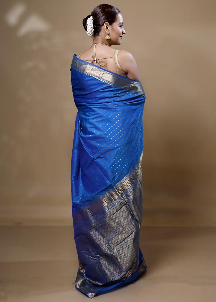 Blue Kanjivaram Silk Saree With Blouse Piece