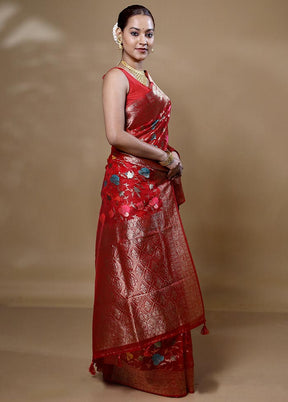 Red Organza Saree With Blouse Piece