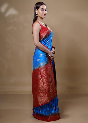 Blue Dupion Silk Saree With Blouse Piece