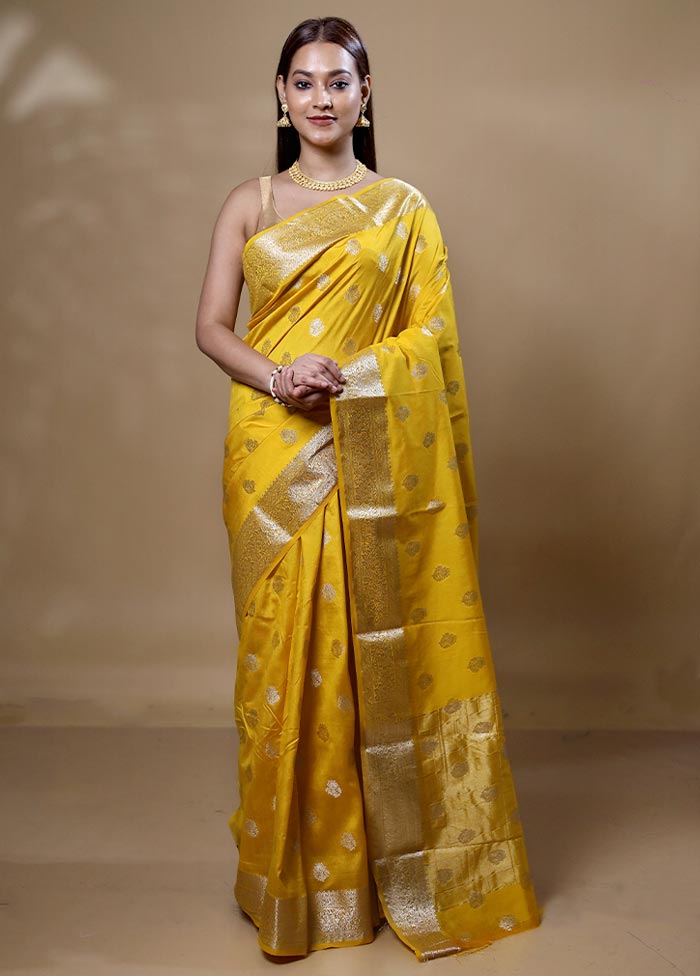 Yellow Dupion Silk Saree With Blouse Piece