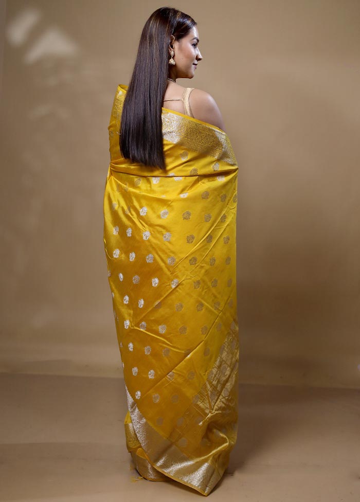 Yellow Dupion Silk Saree With Blouse Piece