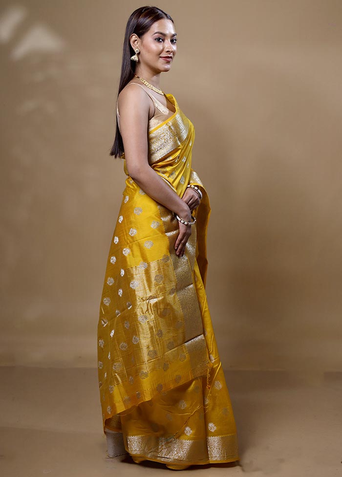 Yellow Dupion Silk Saree With Blouse Piece