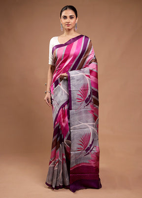 Pink Printed Pure Silk Saree Without Blouse Piece