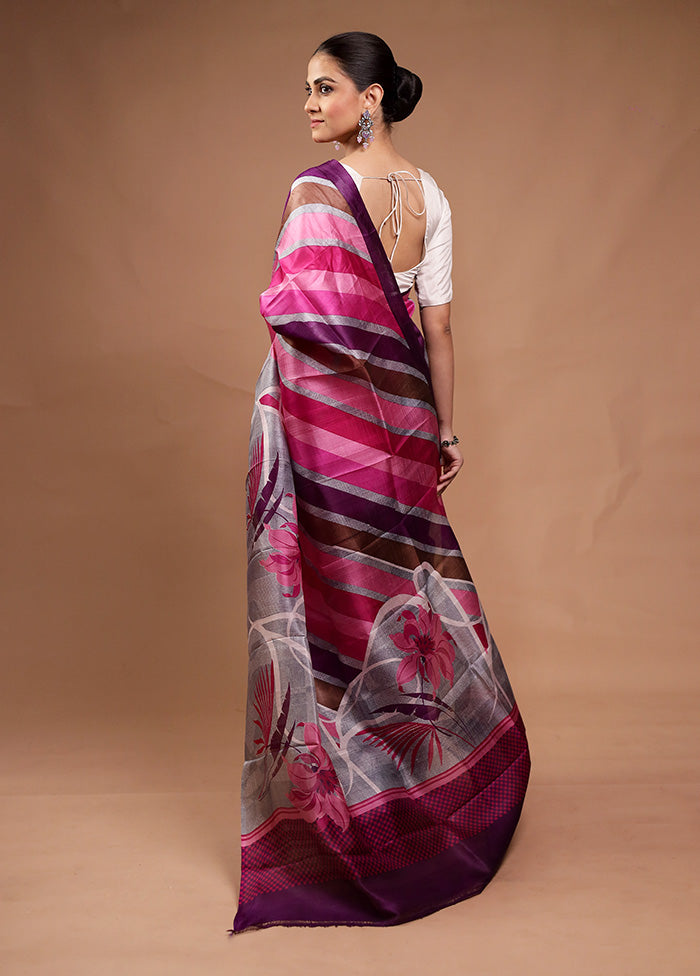 Pink Printed Pure Silk Saree Without Blouse Piece