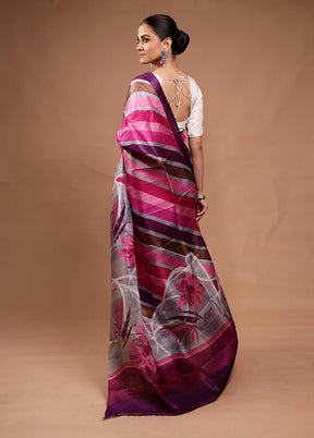 Pink Printed Pure Silk Saree Without Blouse Piece