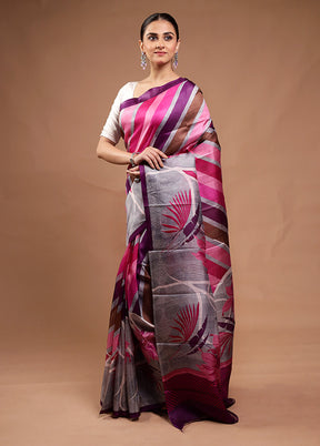 Pink Printed Pure Silk Saree Without Blouse Piece