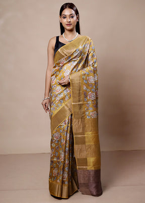 Yellow Tussar Silk Saree With Blouse Piece