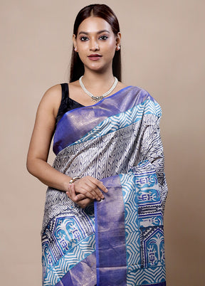 Grey Tussar Silk Saree With Blouse Piece